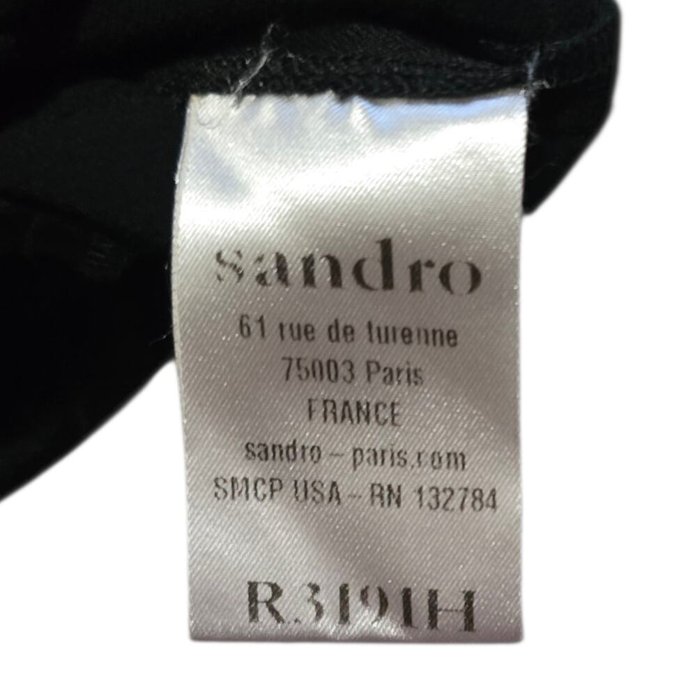 Sandro Paris Black V-Neck Satin Panel Dress 3/4 Sleeve Tunic‎ Shift Dress sz 1 - Picture 4 of 8